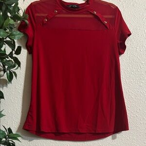 Chic Red Button-Accent Women's Top
